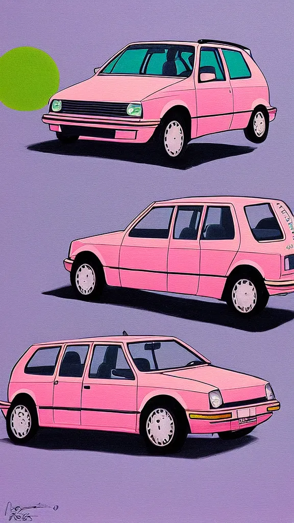 Image similar to rococo painting of a 1 9 8 0 s vw golf, pastel colour palette, iridescent