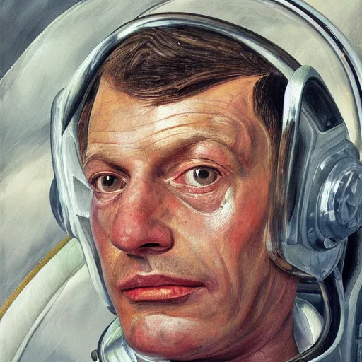 Prompt: high quality high detail painting by lucian freud, hd, portrait of scifi pilot