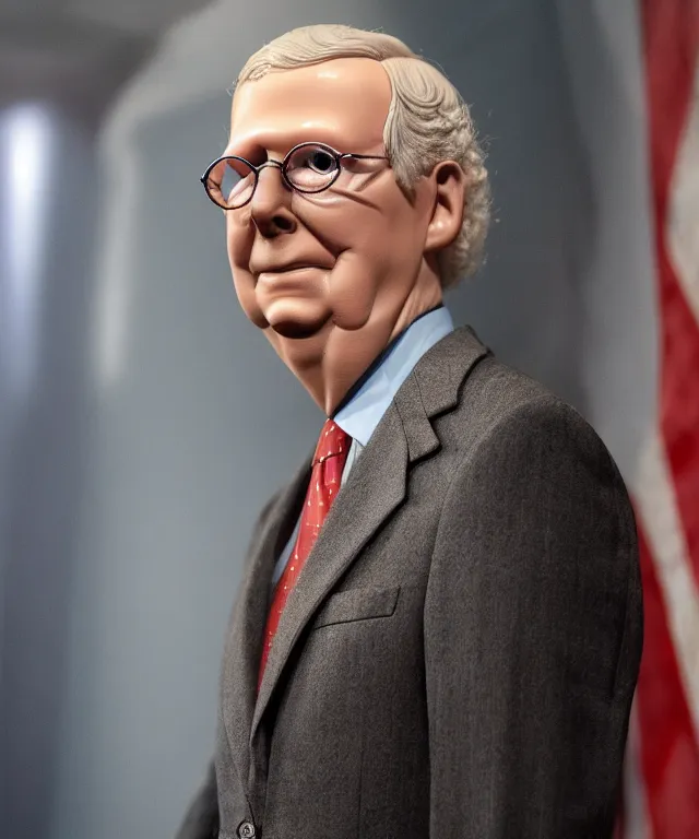 Image similar to photo of a melting wax figure of mitch mcconnell