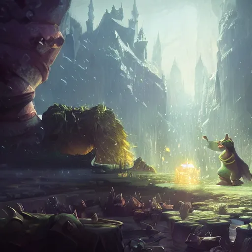 Image similar to Shrek, League of Legends amazing splashscreen artwork, splash art,natural light, elegant, intricate, fantasy, atmospheric lighting, by Greg rutkowski, league of legends splash art, hd wallpaper, ultra high details