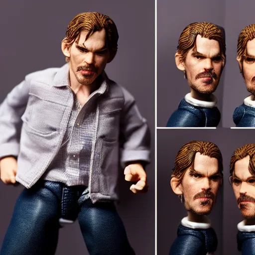 Image similar to ethan hawke action figure, studio lighting, product photography, detailed, toy