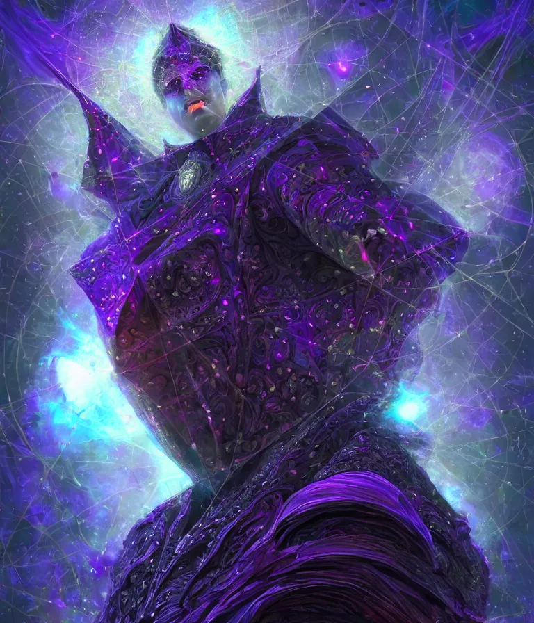 Image similar to front!!! shot of a court jester!!! character, mesmerizing fractal hypercubes, dark holography!!!, future, metallic nebula, crystalline edges, polygonal, elegant, highly detailed, centered, (((artstation, concept art, jagged, sharp focus, artgerm, Tomasz Alen Kopera, Peter Mohrbacher, donato giancola, Joseph Christian Leyendecker, WLOP, Boris Vallejo))), ((raytracing)), mugshot!!!!!, ugly!!!!!!, octane render, nvidia raytracing demo, octane render, nvidia raytracing demo, octane render, nvidia raytracing demo, 8K