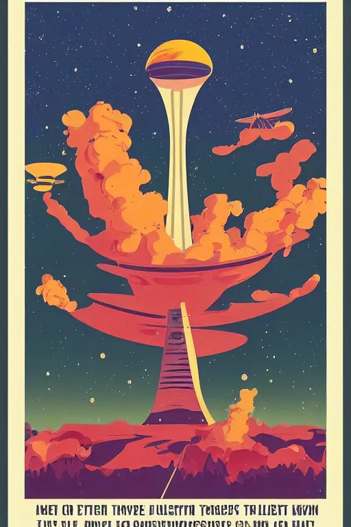 Prompt: 7 0 s travel poster for an extraterrestrial planet destination