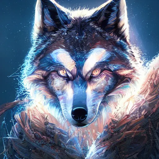 Image similar to a beautiful portrait of a cute mad biopunk wolf. intricate, epic lighting, cinematic composition, hyper realistic, 8 k resolution, unreal engine 5, by artgerm, tooth wu, dan mumford, beeple, wlop, rossdraws, james jean, marc simonetti, artstation