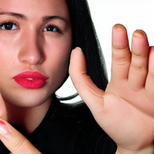 Prompt: very accurate photo, very coherent image, hyper realistic photo of a female hand, open palm, with an cigarette between index and middle finger