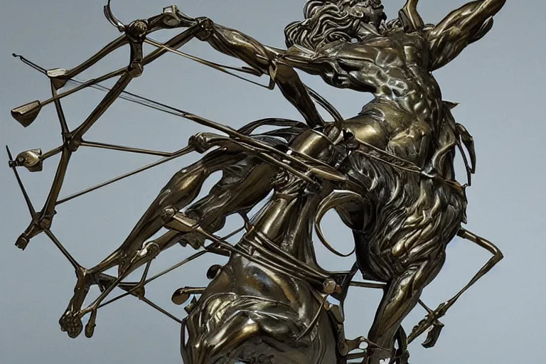 Prompt: sagittarius astrological sign sculpture in bronze by stanisław szukalski and wadim kashin, highly detailed, 3 d, star chart overlay