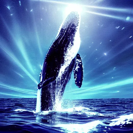 Image similar to of a humpback whale swiming in the subway, cosmos space, amazing ehtereal energy, multiverse, cinematic,