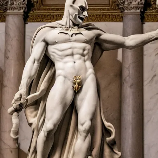 Prompt: marble statue of batman beating the joker, Michelangelo Buonarroti masterpiece, louvre, DSLR photo, f/22