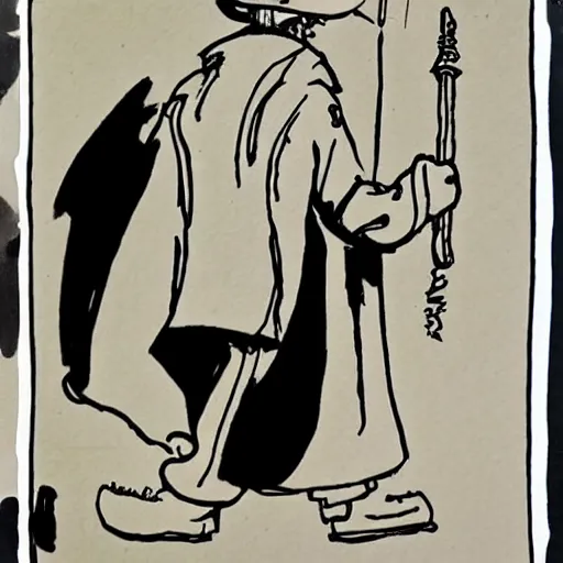 Image similar to neat ink drawing of cartoon wizard in robe and hat by Bill Waterson by Rutkowsky,