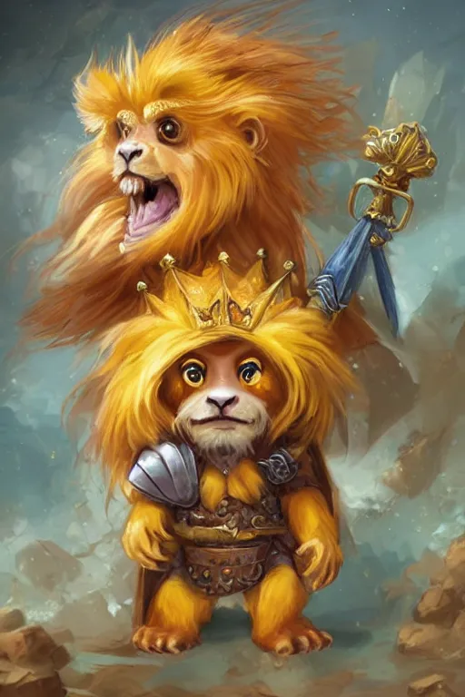 Image similar to cute anthropomorphic Golden lion tamarin knight wearing a cape and a crown, tiny, small, miniature bear, baby animal, short, pale blue armor, cute and adorable, pretty, beautiful, DnD character art portrait, matte fantasy painting, DeviantArt Artstation, by Jason Felix by Steve Argyle by Tyler Jacobson by Peter Mohrbacher, cinematic lighting