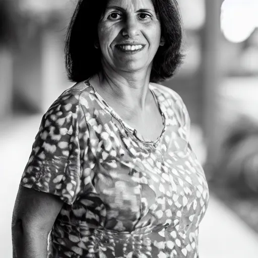 Prompt: a portrait photograph of commanding, confidant, young, caring, 3 5 year brazilian mother, canon 8 5 mm f 1. 2 photograph