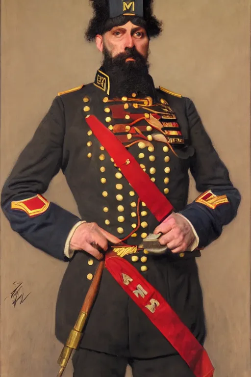 Prompt: full body portrait of the dictator of the washington wizards, 1 8 8 9, in full military garb, oil on canvas by william sidney mount, trending on artstation