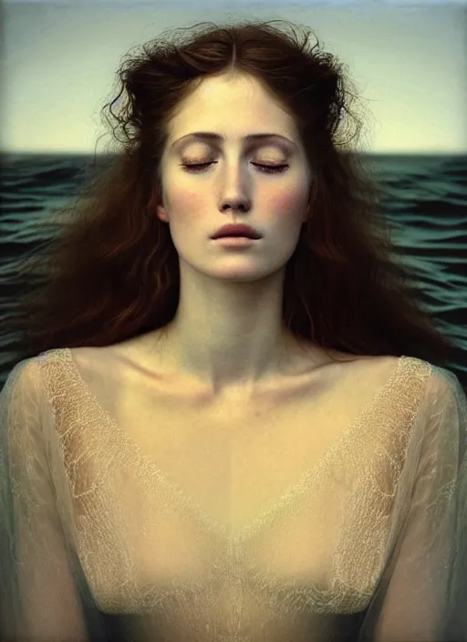 Prompt: Kodak Portra 400, 8K, soft light, volumetric lighting, highly detailed, britt marling style 3/4, extreme Close-up portrait photography of a beautiful woman how pre-Raphaelites a woman with her eyes closed is surrounded by water, an album cover by Frieke Janssens, a beautiful lace dress and hair are intricate with highly detailed realistic beautiful flowers , Realistic, Refined, Highly Detailed, natural outdoor soft pastel lighting colors scheme, outdoor fine art photography, Hyper realistic, photo realistic