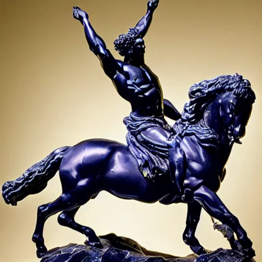 Image similar to a glory scene of a chiron statue sculpted in polished sapphire by Bernini