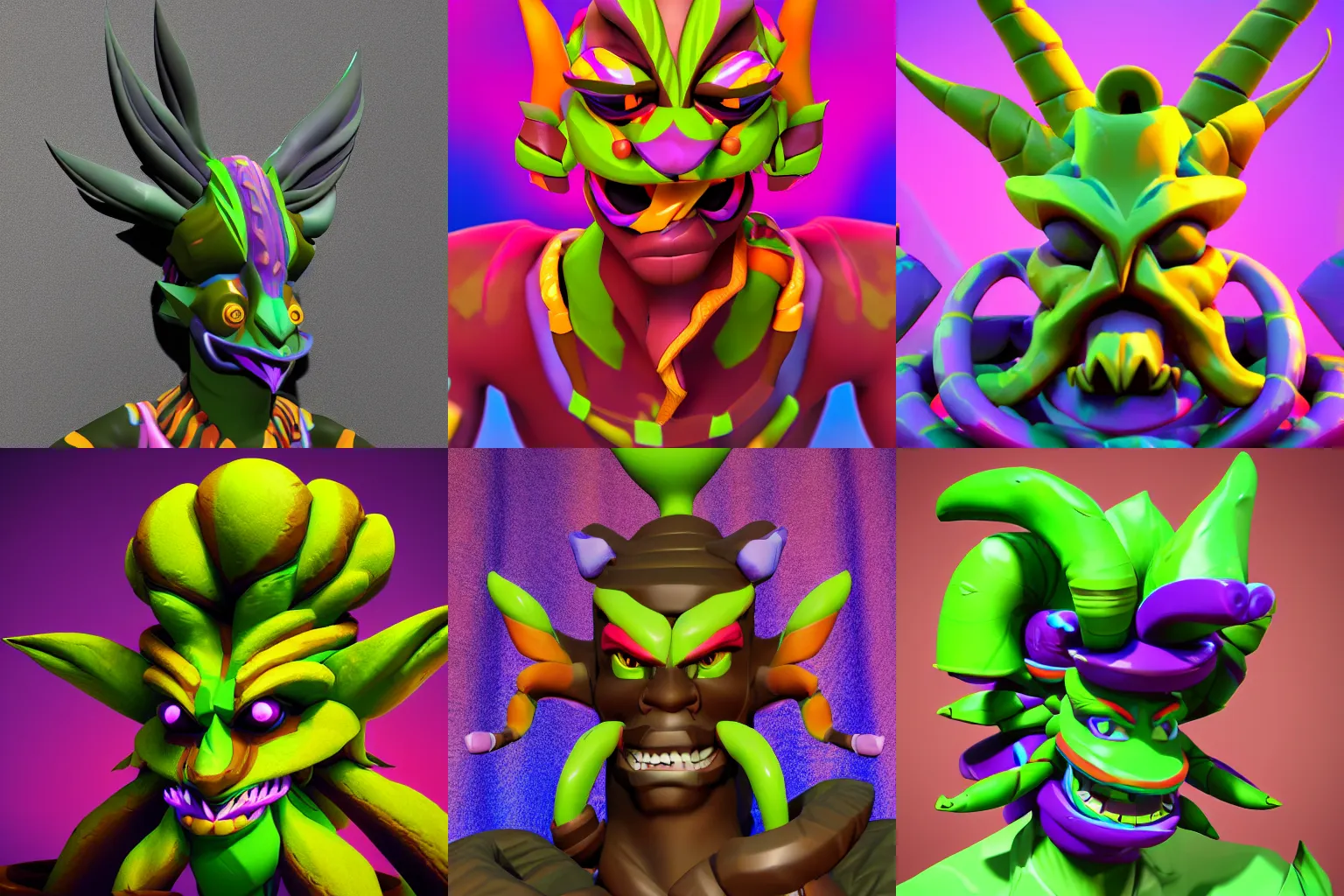 Prompt: Mal'Damba from paladins, trippy, colorful, realistic, 8k, 3D, render,