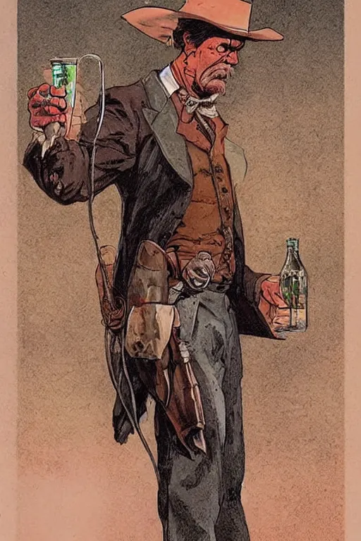 Prompt: old west bartender. concept art by James Gurney and Mœbius.