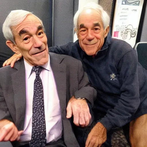 Prompt: ron paul showing off his anime body pillow