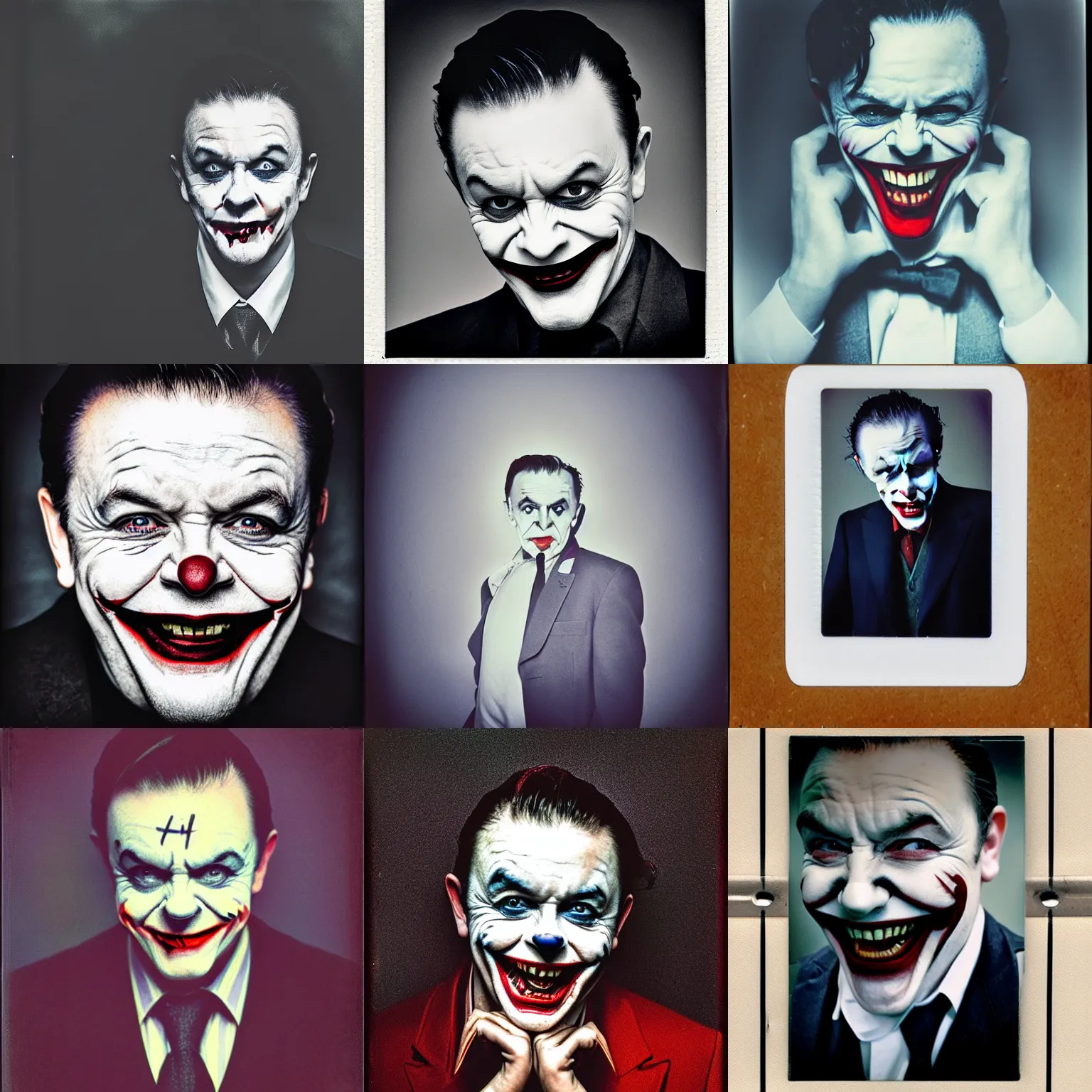Prompt: Ricky Gervais as the joker, polaroid photograph, 4k, dramatic lighting