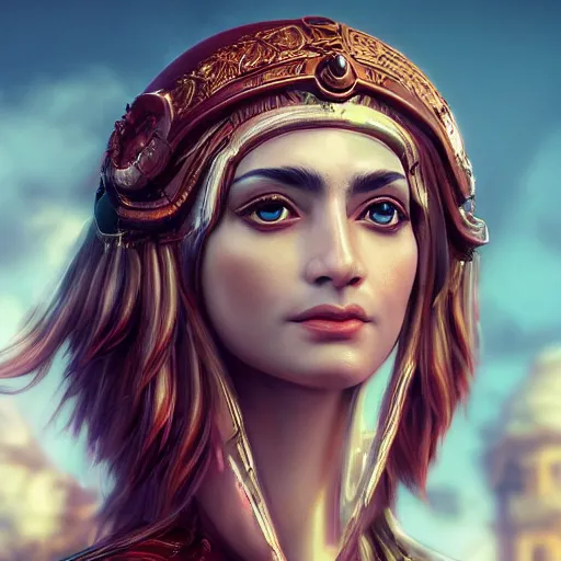 Image similar to highly detailed close up portrait of Athene, goddess of strategic war and wisdom, cinematic lightning, bright colors, intricate, masterpiece, photorealistic, hiperrealistic, sharp focus, high contrast, Artstation HQ, DeviantArt trending, 4k UHD, Unreal Engine 5