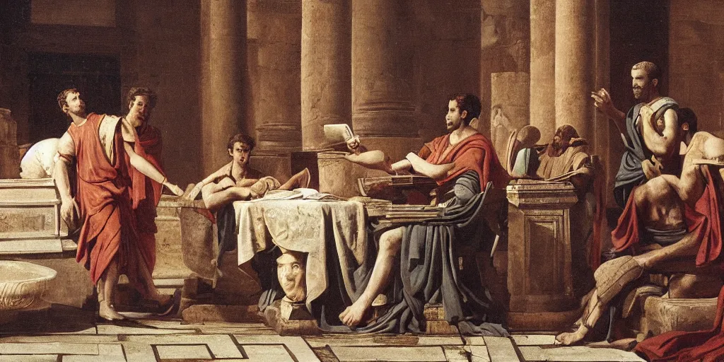 Prompt: Julius Caesar programming on a macbook in ancient rome