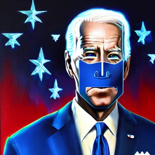 Prompt: cyborg joe biden, trending on artstation, detailed art, oil painting, science fiction