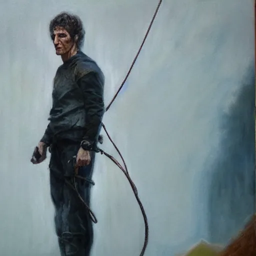 Image similar to todd howard about to be hanged for his crimes, oil painting, tragic, sorrowful.