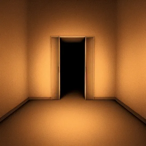 Prompt: man walking into a portal leading to a nostalgic dimension full of empty rooms.