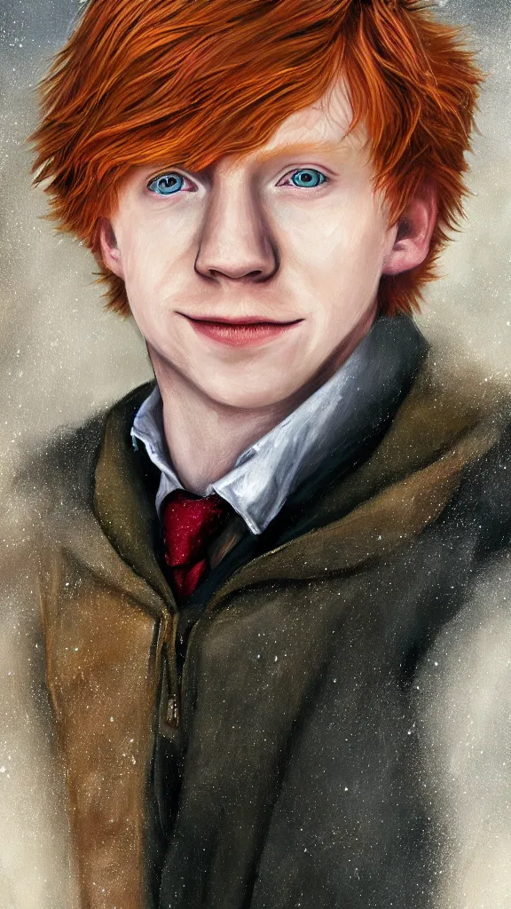 Image similar to a close - up portrait of ron weasley, attending the yule ball. beautiful painting by jim kay. color harmony, 8 k detail, gallery quality, hd wallpaper, premium prints available, hyper - detailed, intricate design.