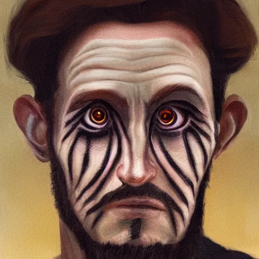 Image similar to a portrait of a strange man with strange mirror eyes. hyperrealistic