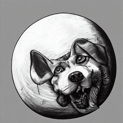 Prompt: noisy vibrant atlantic valley sphere huskyd dog bend beagle garlic , by Leonardo da Vinci and H.P. Lovecraft and Simon Bisley , oil on canvas , Low poly , An ink drawing