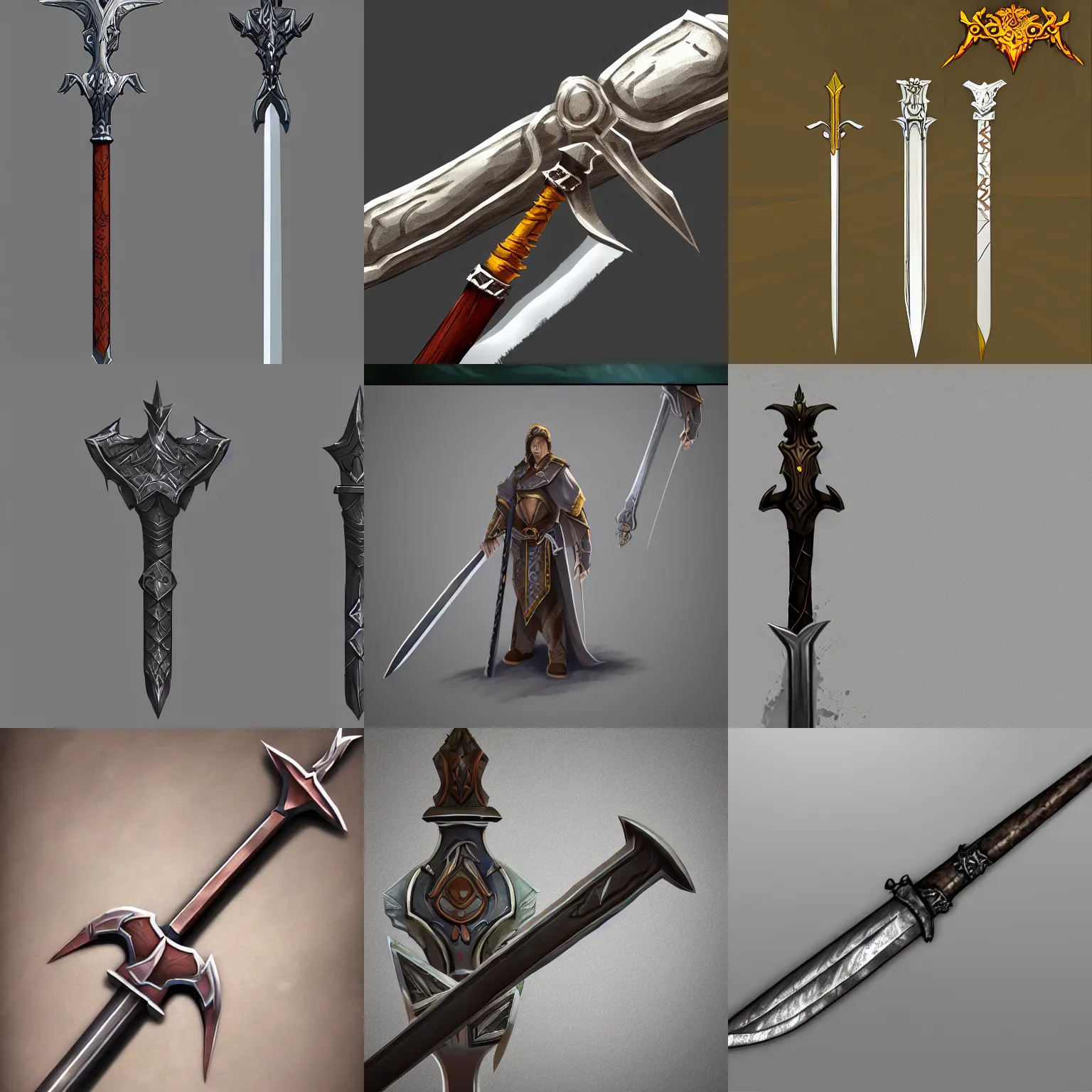 Prompt: artstation concept of the sword for rpg game, clean background, high quality