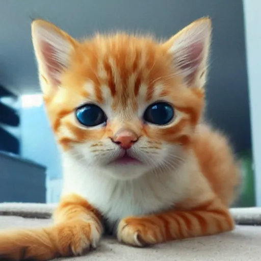 Prompt: curious cute fluffy orange tabby kitten