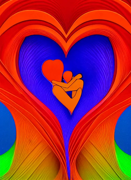 Image similar to 1 px color ink art by santiago calatrava, perfectly centered symmetrical balanced male and female portrait of man and woman in love sharing one heart. high coherence ; fractal geometrical 8 k ultra hd