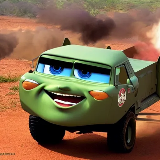 Prompt: HIMARS as Cars Pixar movie, detailed