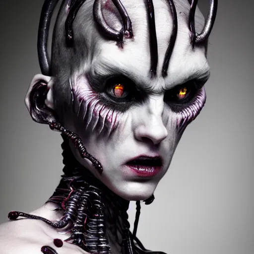 Image similar to a demon inspired by wires created by the make up artist hungry, photographed by andrew thomas huang, cinematic, expensive visual effects