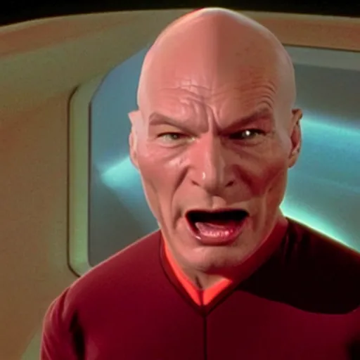 Image similar to Captain Picard screaming, caught inside of a shrinking warp bubble on an episode of Star Trek The Next Generation