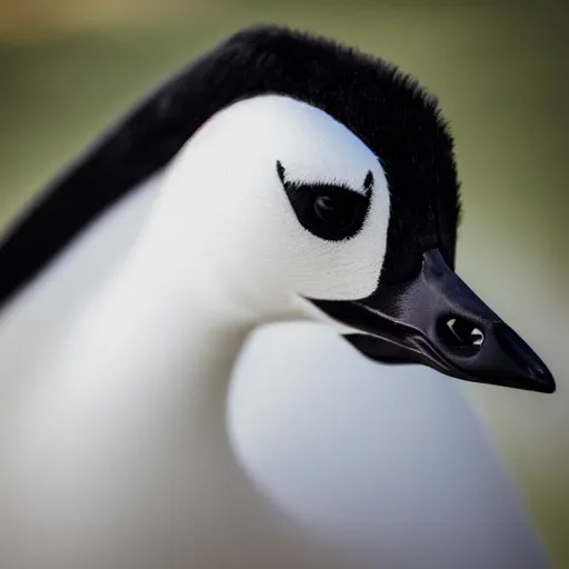 Prompt: close up shot of a suspicious goose wearing shades. 8 k photography, depth of field, canon dslr