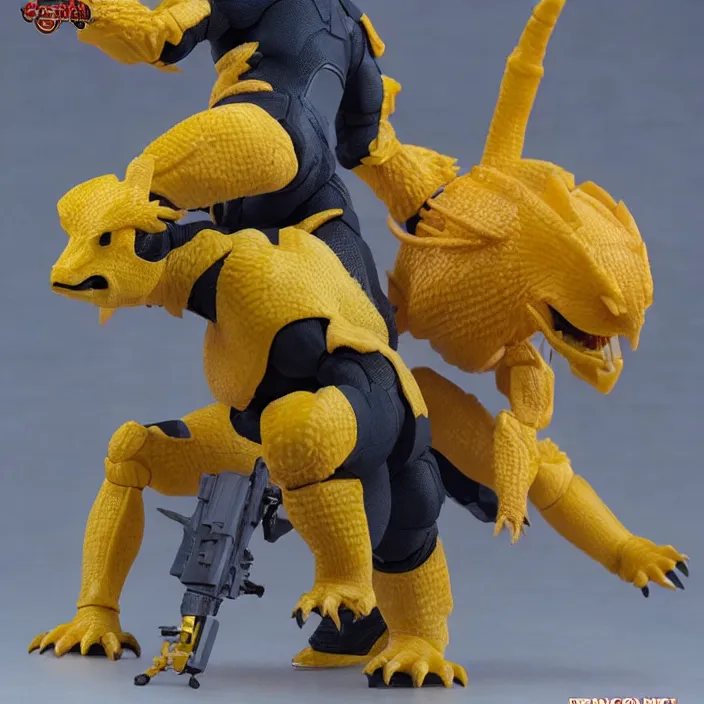 Prompt: a hot toys figure of agumon, figurine, detailed product photo