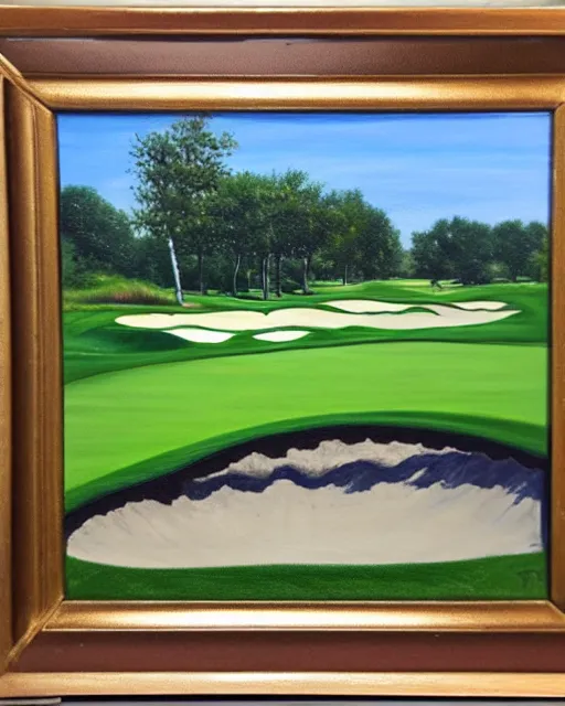 Image similar to oil painting of golf course, oil painting,