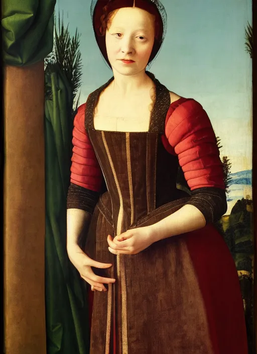 Prompt: portrait of young woman in renaissance dress and hennin,