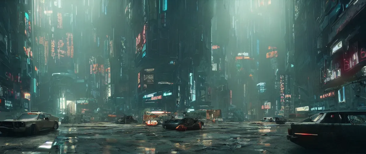 Image similar to realistic screenshot from cyberpunk movie, intricate, moody lighting, highly detailed, cinematic, photoreal octane rendering, denis villeneuve, craig mullins, ridley scott