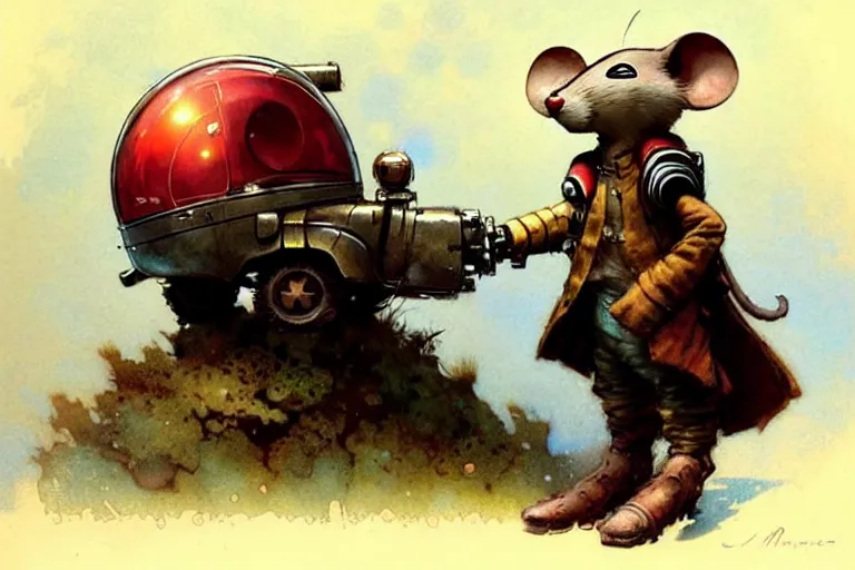 Image similar to adventurer ( ( ( ( ( 1 9 5 0 s retro future robot mouse explorer vehical. muted colors. ) ) ) ) ) by jean baptiste monge!!!!!!!!!!!!!!!!!!!!!!!!! chrome red