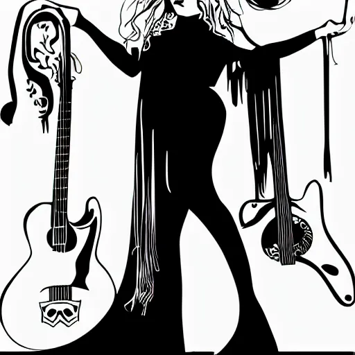 Image similar to stevie nicks playing guitar and singing, sticker - art, svg vector, adobe - illustrator