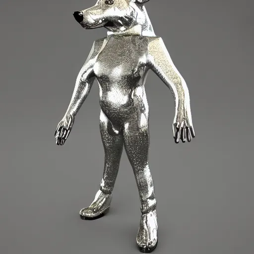 Prompt: plastic shiny wolf, full body