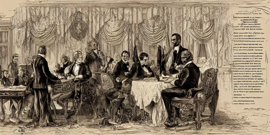 Image similar to five score years ago, a great american, in whose symbolic shadow we stand today, signed the emancipation proclamation. ultrafine highly detailed colored illustration, intricate linework, sharp focus, octopath traveler, final fantasy, unreal engine highly rendered, global illumination, radiant light, intricate environment