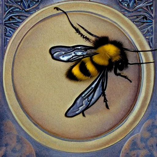 Image similar to a bloody ritual spell with a bumblebee at the middle of a bullseye of salt, art nouveau