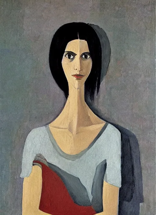 Image similar to a painted portrait of a modern women, art by felice casorati, aesthetically pleasing and harmonious natural colors, expressionism, natural light, fine day, portrait