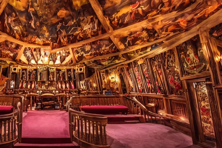 Prompt: the interior of the organ room at house on the rock in wisconsin.