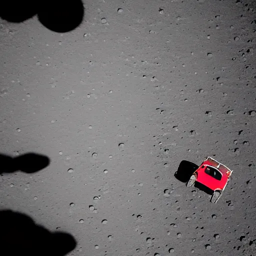 Prompt: photo of astronaut driving a red convertible sports car on the moon, 3 5 mm, full - hd