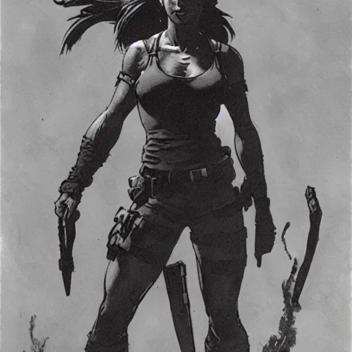 Image similar to lara croft by frank frazezetta